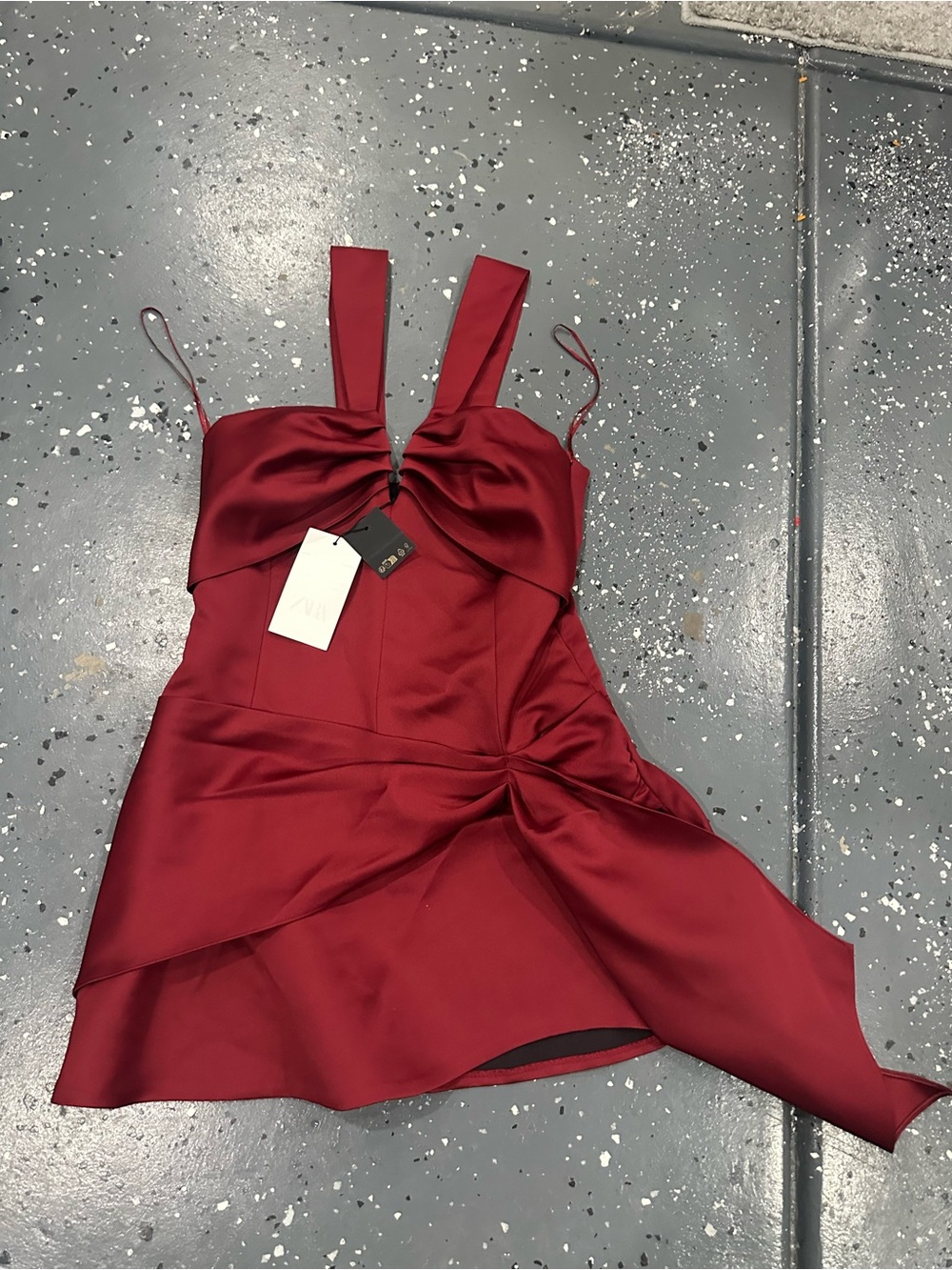 Zara Satin Twist-Front Mini Dress - Burgundy